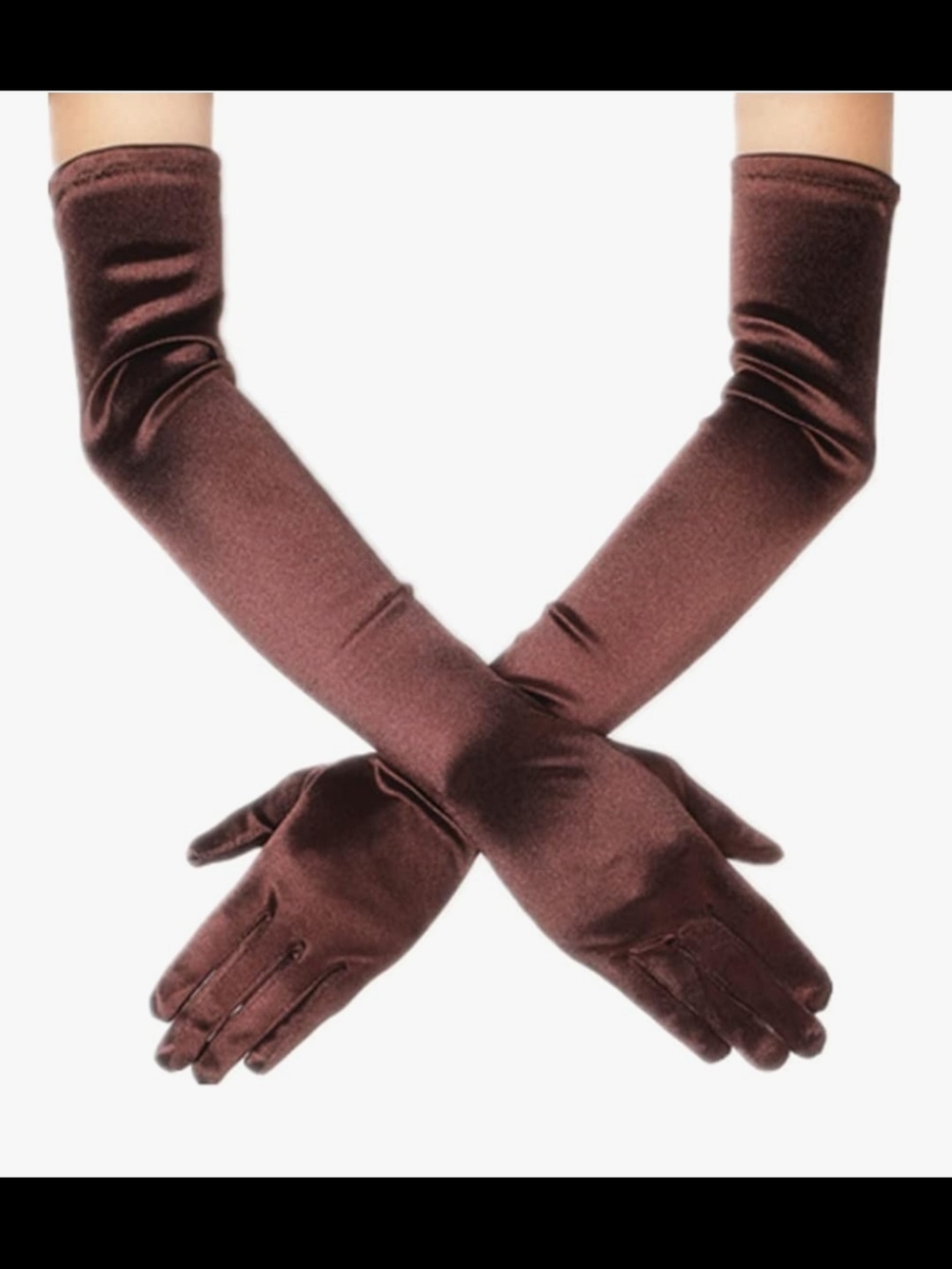 Long Satin Evening Gloves in Chocolate Brown
